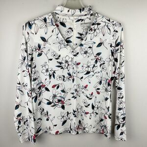 Anatomie Annie Choker Blouse Top Women Large White Floral V Neck Cut Out Italy